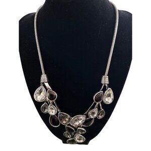 Teardrop Crystal Statement Necklace & Earring Set Nickel Free Silver Black Clear